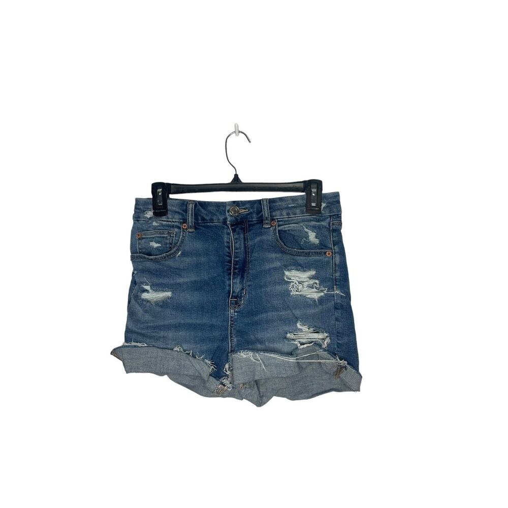 American Eagle denim jeans shorts sz 6 Curvy‎ High Rise Shortie distressed